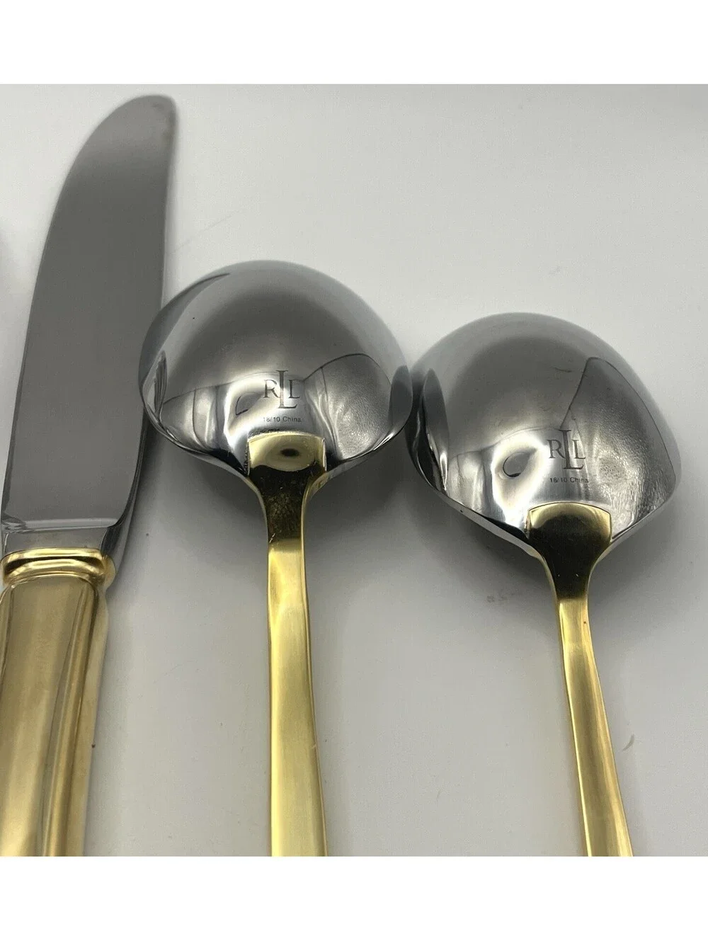 (4) Ralph Lauren PELHAM GOLD Stainless China 5pc Place Setting 20pcs